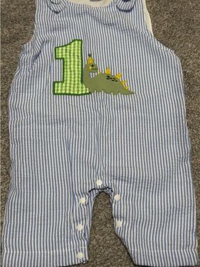 Blue Stripe Dino Appliqué One-Piece Bodysuit